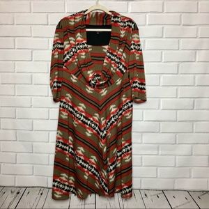SIGNATURE by Robbie Bee Plus Size Boho Aztec Cowl Neck Dress // Size XL    Co-23